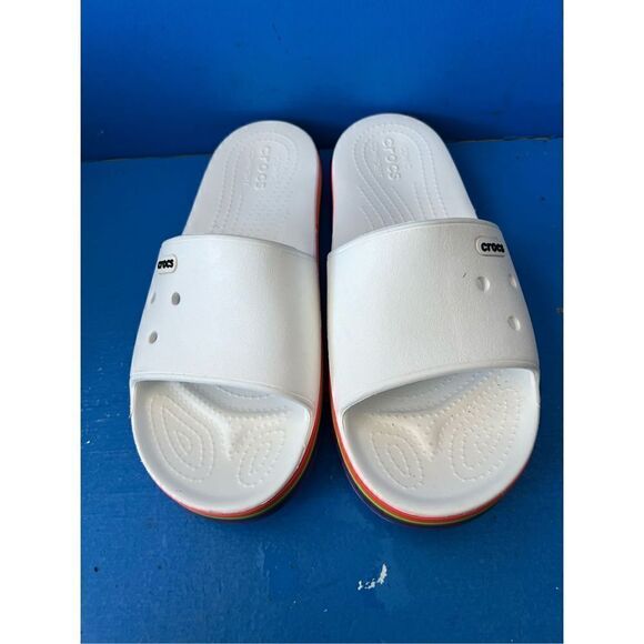 Crocs Crocband III white Rainbow Slide Sandal, 8 US Men and 10 women - Picture 1 of 6